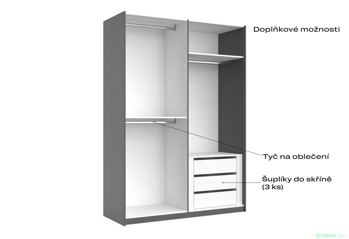 Skříň s posuvnými dveřmi 1,5x2,1 m (Dveře Grafit/Zrcadlo) série N Dominika - Fotografie 9 Fotografie 9 - Skříň s posuvnými dveřmi 1,5x2,1 m (Dveře Grafit/Zrcadlo) série N Dominika