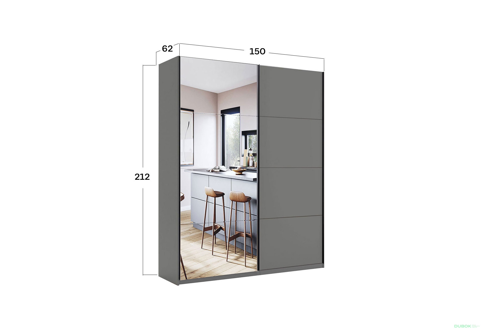 Skříň s posuvnými dveřmi 1,5x2,1 m (Dveře Grafit/Zrcadlo) série N Dominika - Fotografie 4 Fotografie 4 - Skříň s posuvnými dveřmi 1,5x2,1 m (Dveře Grafit/Zrcadlo) série N Dominika