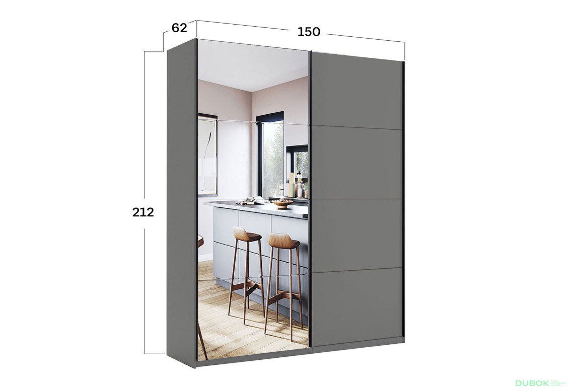 Skříň s posuvnými dveřmi 1,5x2,1 m (Dveře Grafit/Zrcadlo) série N Dominika - Fotografie 4 Fotografie 4 - Skříň s posuvnými dveřmi 1,5x2,1 m (Dveře Grafit/Zrcadlo) série N Dominika
