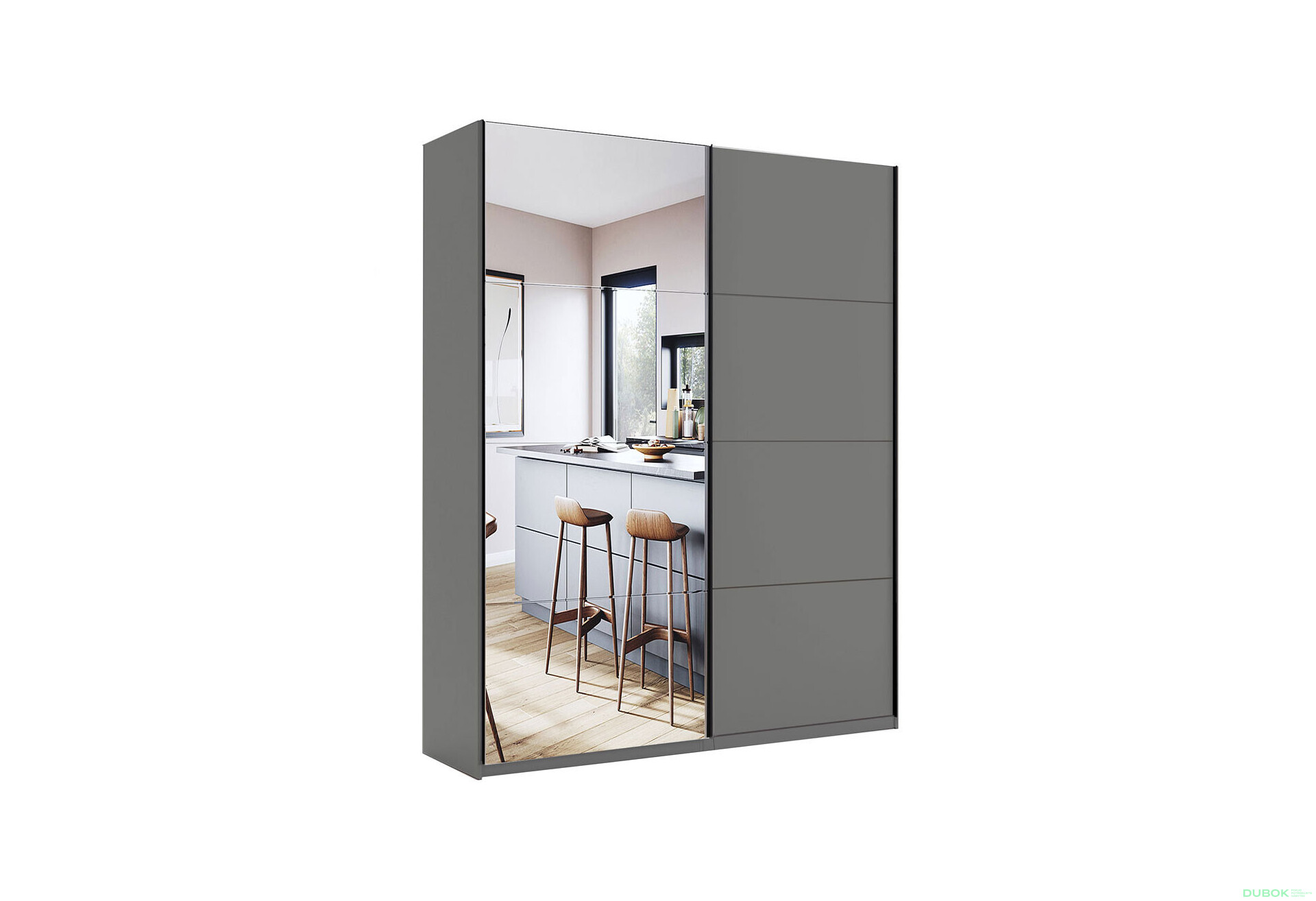 Skříň s posuvnými dveřmi 1,5x2,1 m (Dveře Grafit/Zrcadlo) série N Dominika - Fotografie 1 Fotografie 1 - Skříň s posuvnými dveřmi 1,5x2,1 m (Dveře Grafit/Zrcadlo) série N Dominika