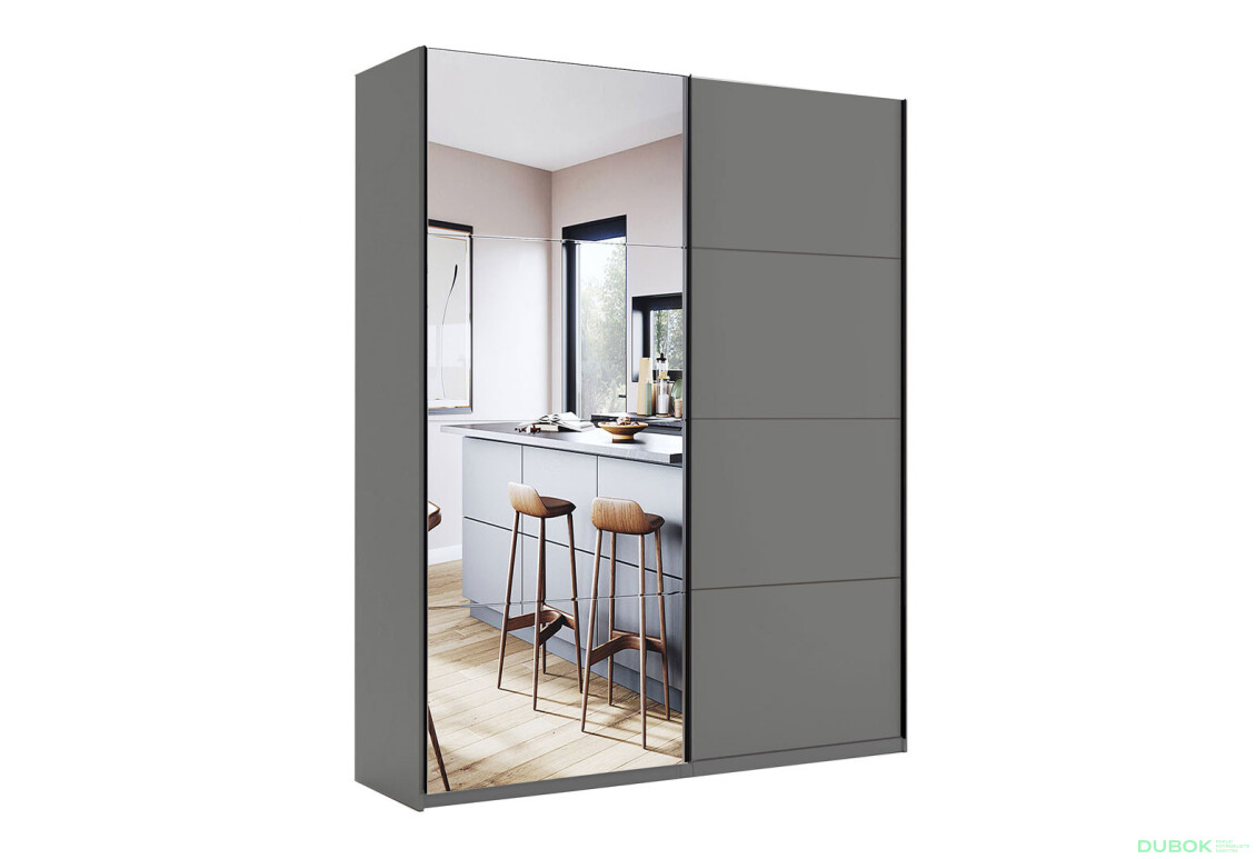 Skříň s posuvnými dveřmi 1,5x2,1 m (Dveře Grafit/Zrcadlo) série N Dominika - Fotografie 1 Fotografie 1 - Skříň s posuvnými dveřmi 1,5x2,1 m (Dveře Grafit/Zrcadlo) série N Dominika