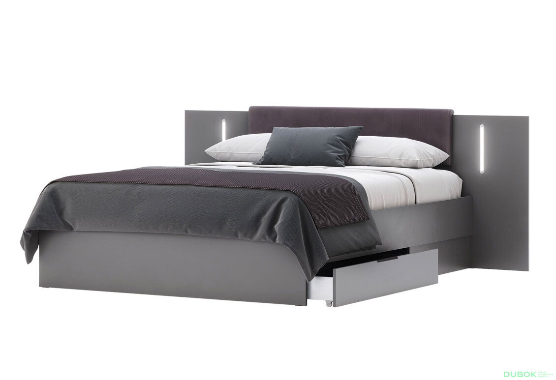 Postel 1.6x2.0 Měkké čelo s šuplíky bez rámu, grafit Dominika - Fotografie 1 Fotografie 1 - Postel 1.6x2.0 Měkké čelo s šuplíky bez rámu, grafit Dominika