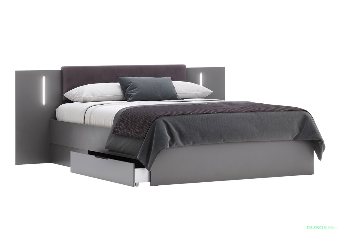 Postel 1.6x2.0 Měkké čelo s šuplíky bez rámu, grafit Dominika - Fotografie 3 Fotografie 3 - Postel 1.6x2.0 Měkké čelo s šuplíky bez rámu, grafit Dominika