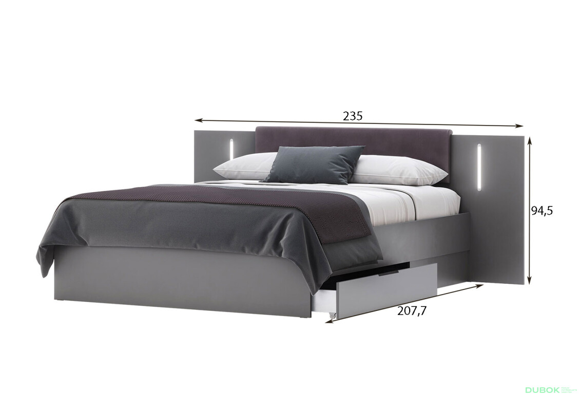 Postel 1.6x2.0 Měkké čelo s šuplíky bez rámu, grafit Dominika - Fotografie 4 Fotografie 4 - Postel 1.6x2.0 Měkké čelo s šuplíky bez rámu, grafit Dominika