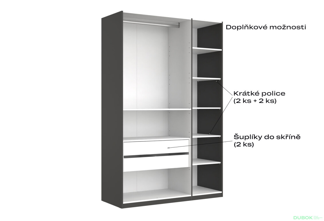 Skříň 3dv bez zrcadel série N, grafit Dominika - Fotografie 11 Fotografie 11 - Skříň 3dv bez zrcadel série N, grafit Dominika