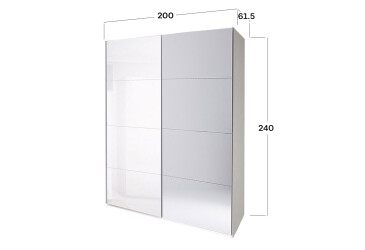 Skříň s posuvnými dveřmi 2,0x2,4m (Dveře Lesklé Bílé/Zrcadlo), série N Family