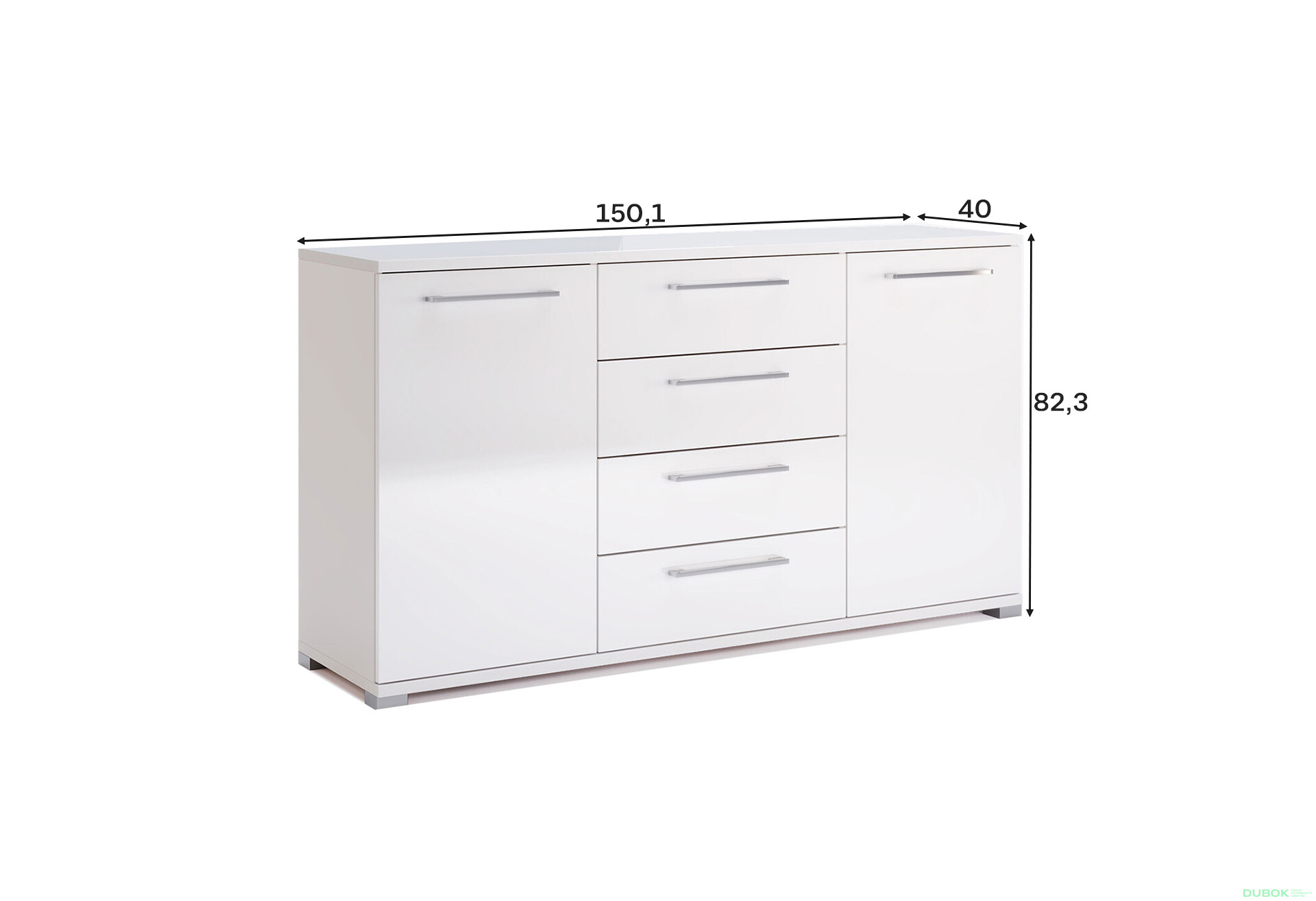 Fotografie 5 - Komoda 2dv 4šu 1,5 m bílý lesk Family