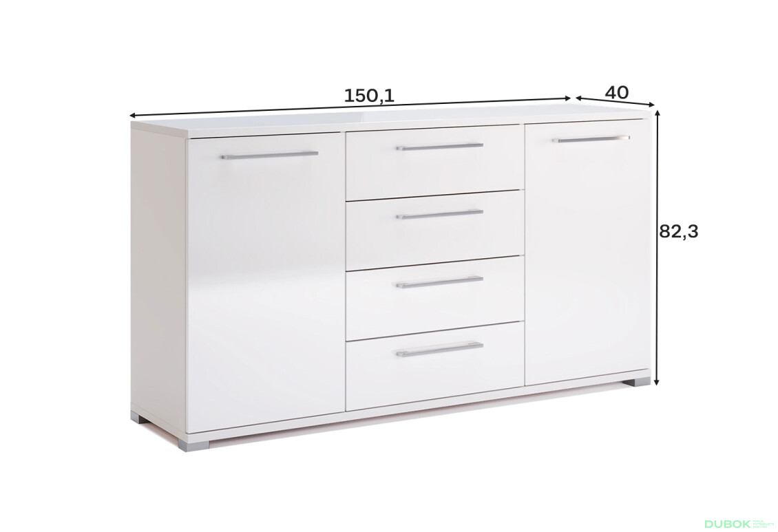 Fotografie 5 - Komoda 2dv 4šu 1,5 m bílý lesk Family