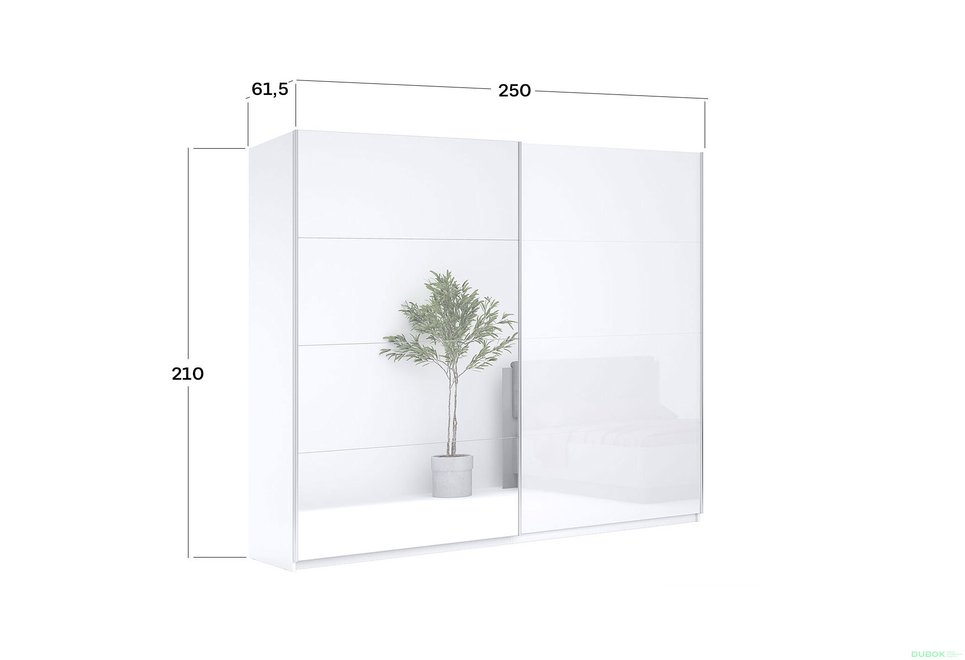 Fotografie 3 - Skříň s posuvnými dveřmi 2,5x2,1m (Dveře Lesklé Bílé/Zrcadlo), série N Family