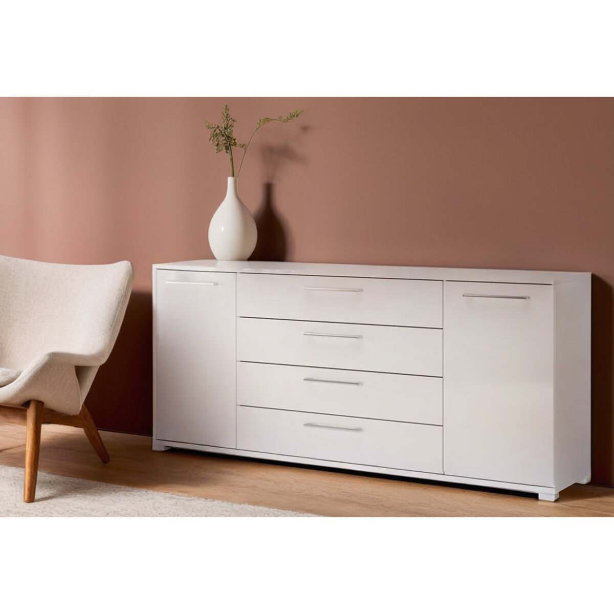 Komoda 2dv 4šu 1,9 m bílá lesk Family (obrázek 3)