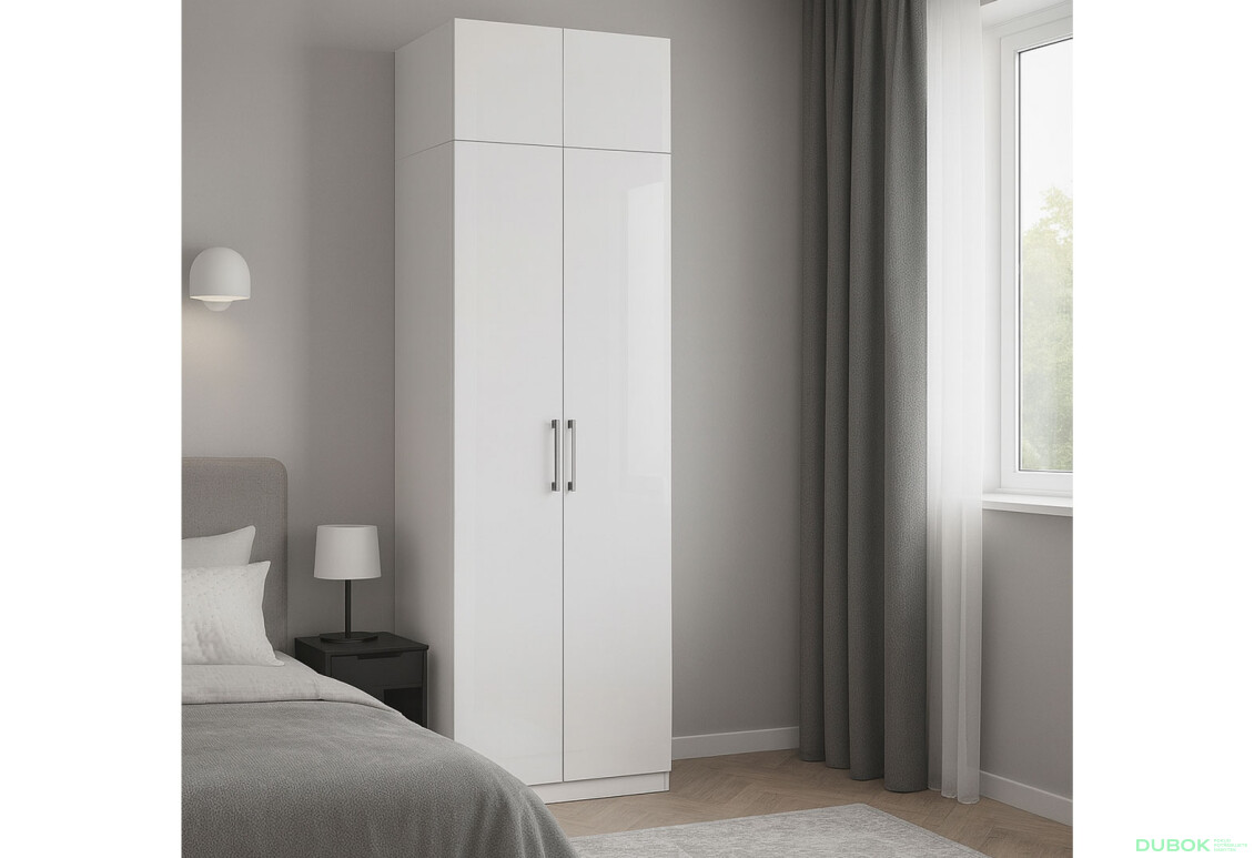 Fotografie 2 - Skříň 2dv bez zrcadel + Nástavec 2 dv, série N bílá Family