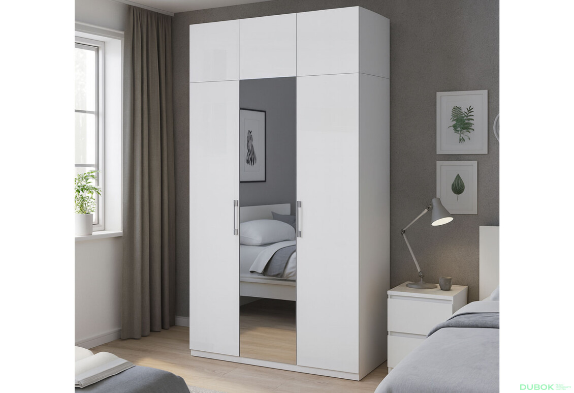 Fotografie 2 - Skříň 3dveřová se zrcadlem + Antresol 3 dveře, série N bílá Family