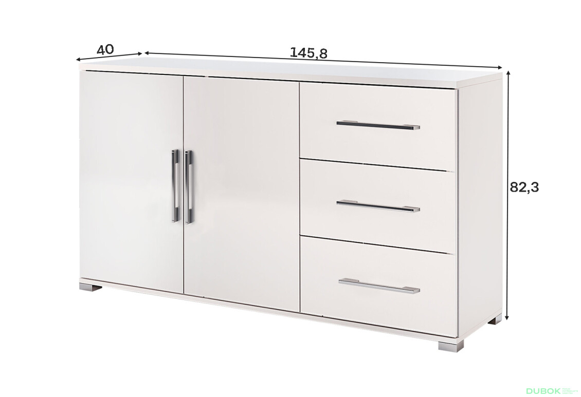 Fotografie 3 - Komoda 2dv 3šu bílý lesk Family