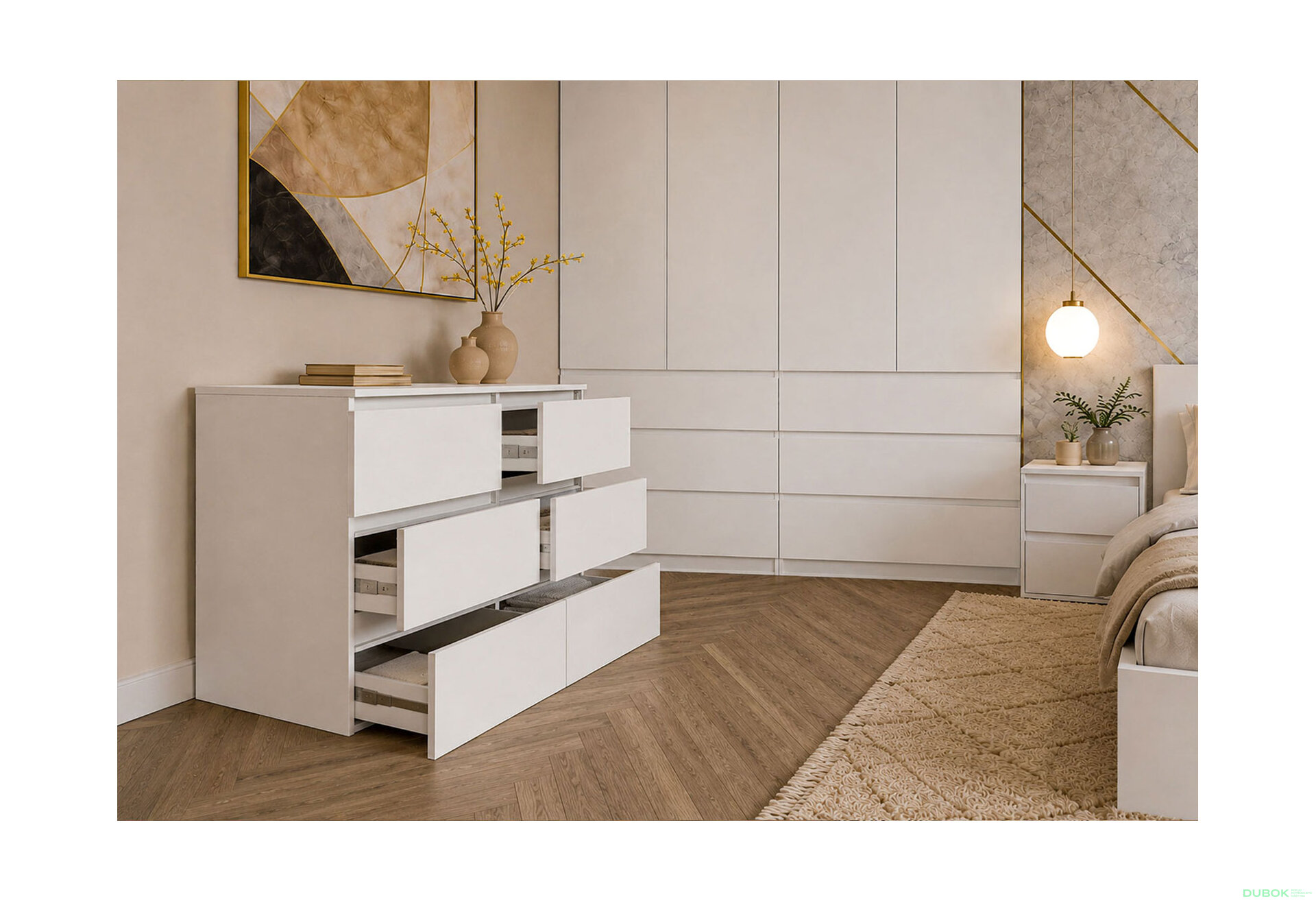 Fotografie 5 - Sestava do ložnice se šatní skříní 4D a postelí 160x200 cm se zásuvkami, nymfhea alba Idea