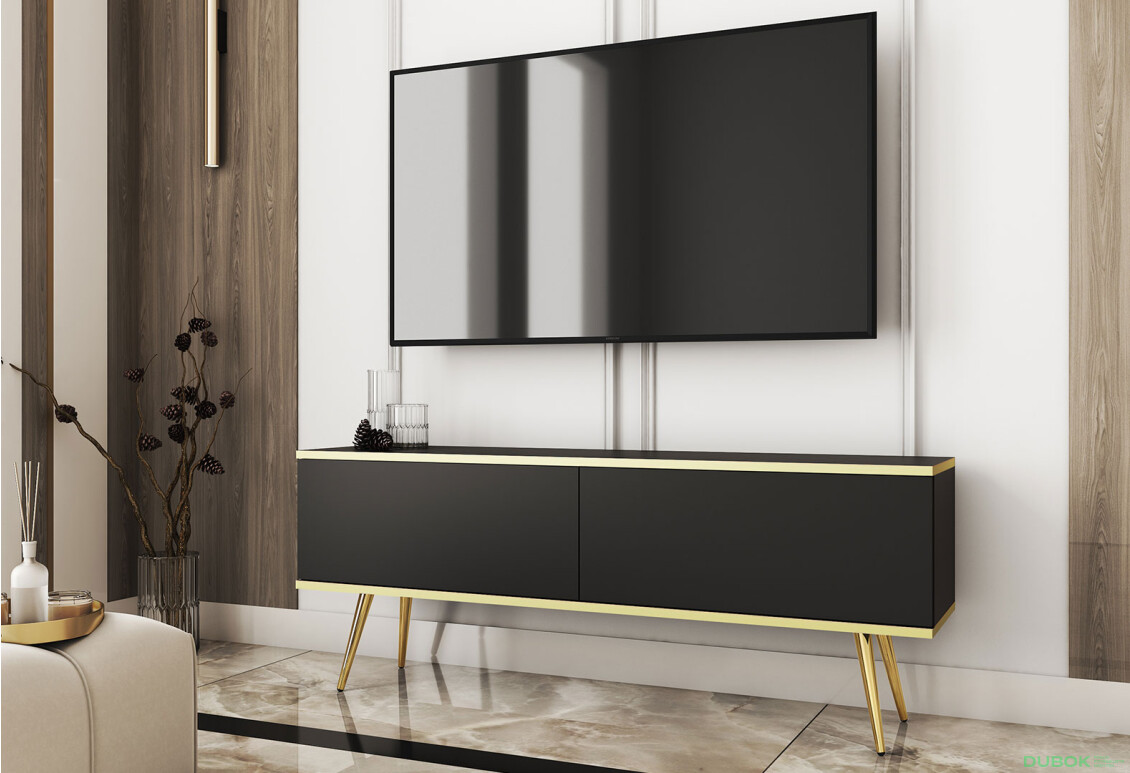 Fotografie 2 - TV stolek RTV 135 černý, zlaté nohy Oro