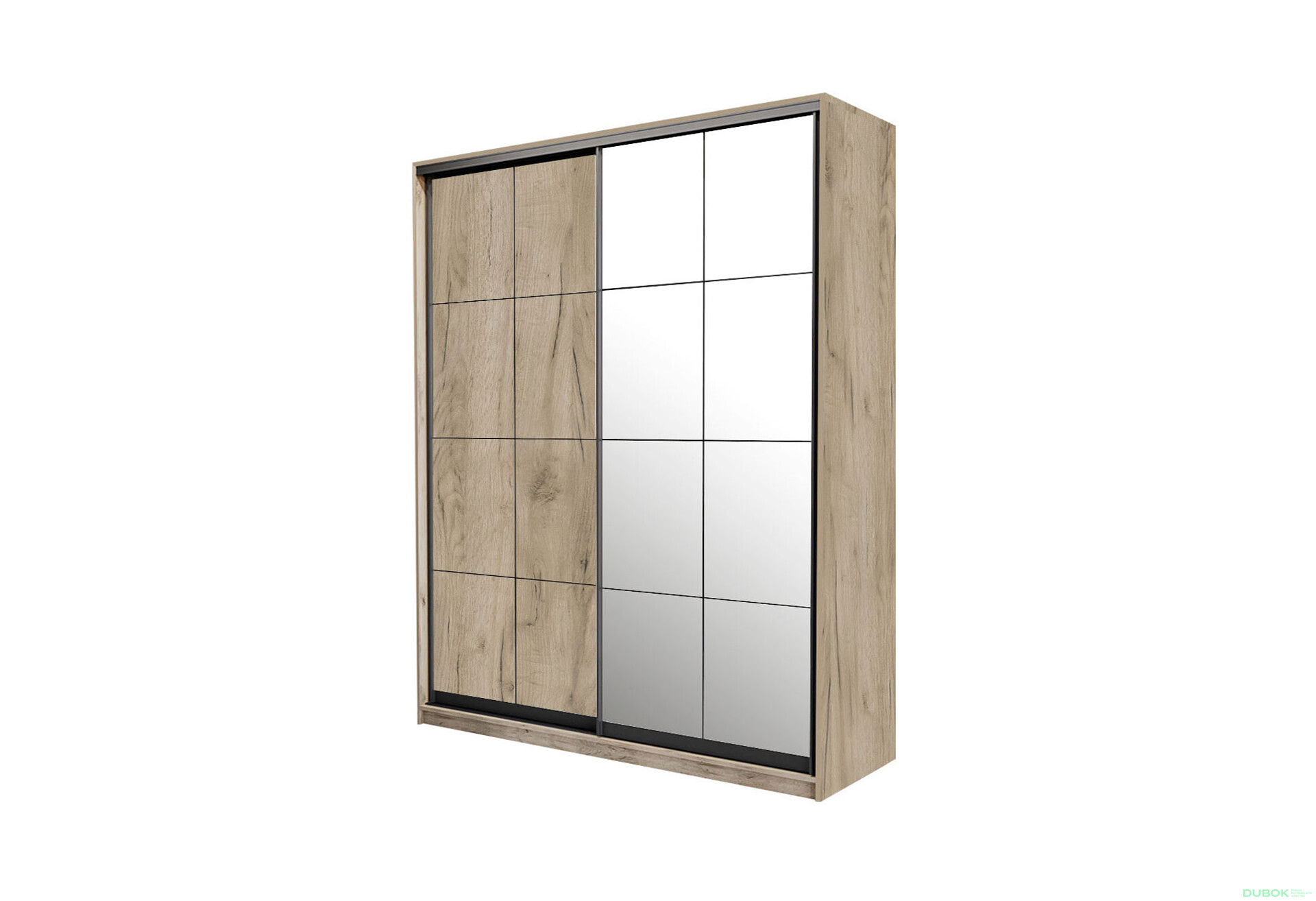 Fotografie 1 - Skříň 2D Loft 1500x600x2400, DTD + zrcadlo, Lines BL, Dub kraft šedý