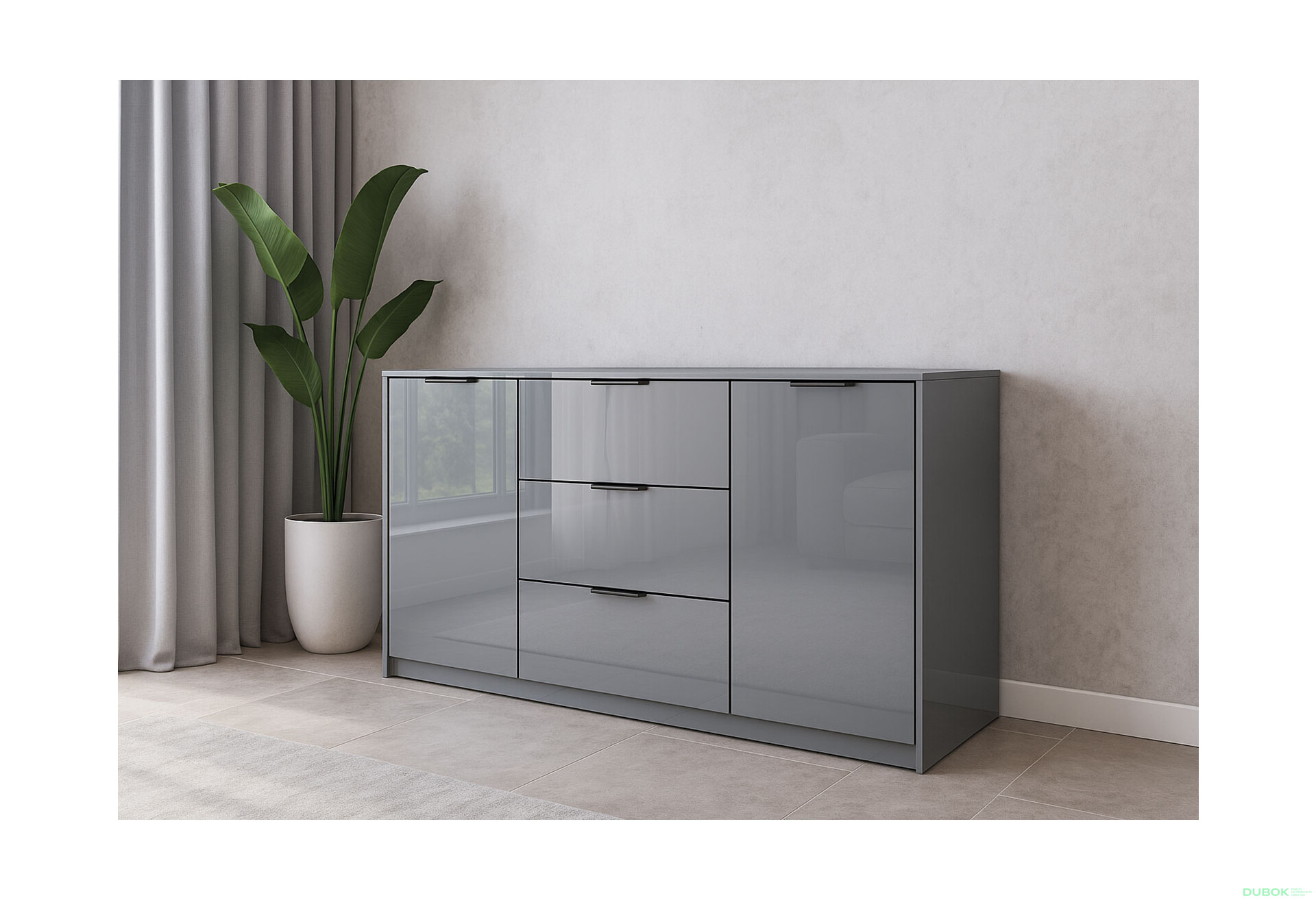 Fotografie 2 - Komoda Roma Color 2 dveře 3 šířky 1,6 m lesklá šedá láva