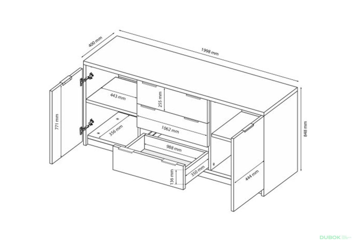 Fotografie 7 - Komoda Roma Color 2 dveře 3 šířky 2,0m kašmírový lesk