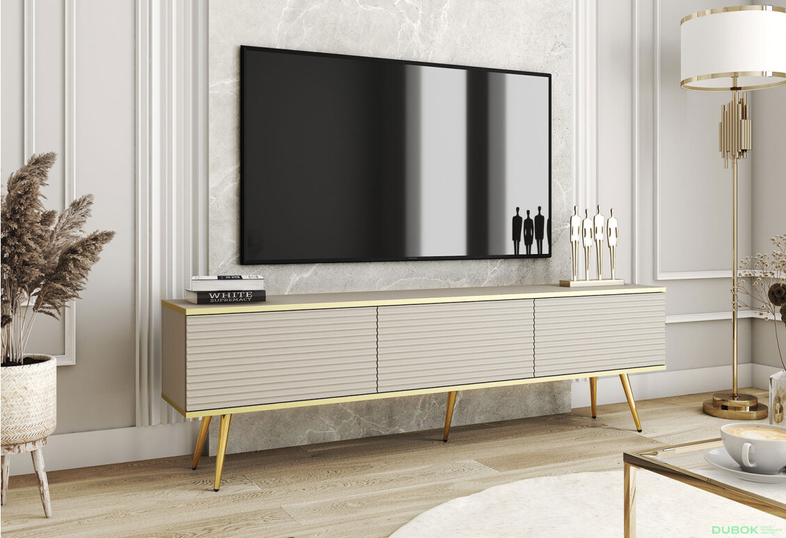 Fotografie 2 - TV stolek RTV 175 MDF béžový, zlaté nohy Oro