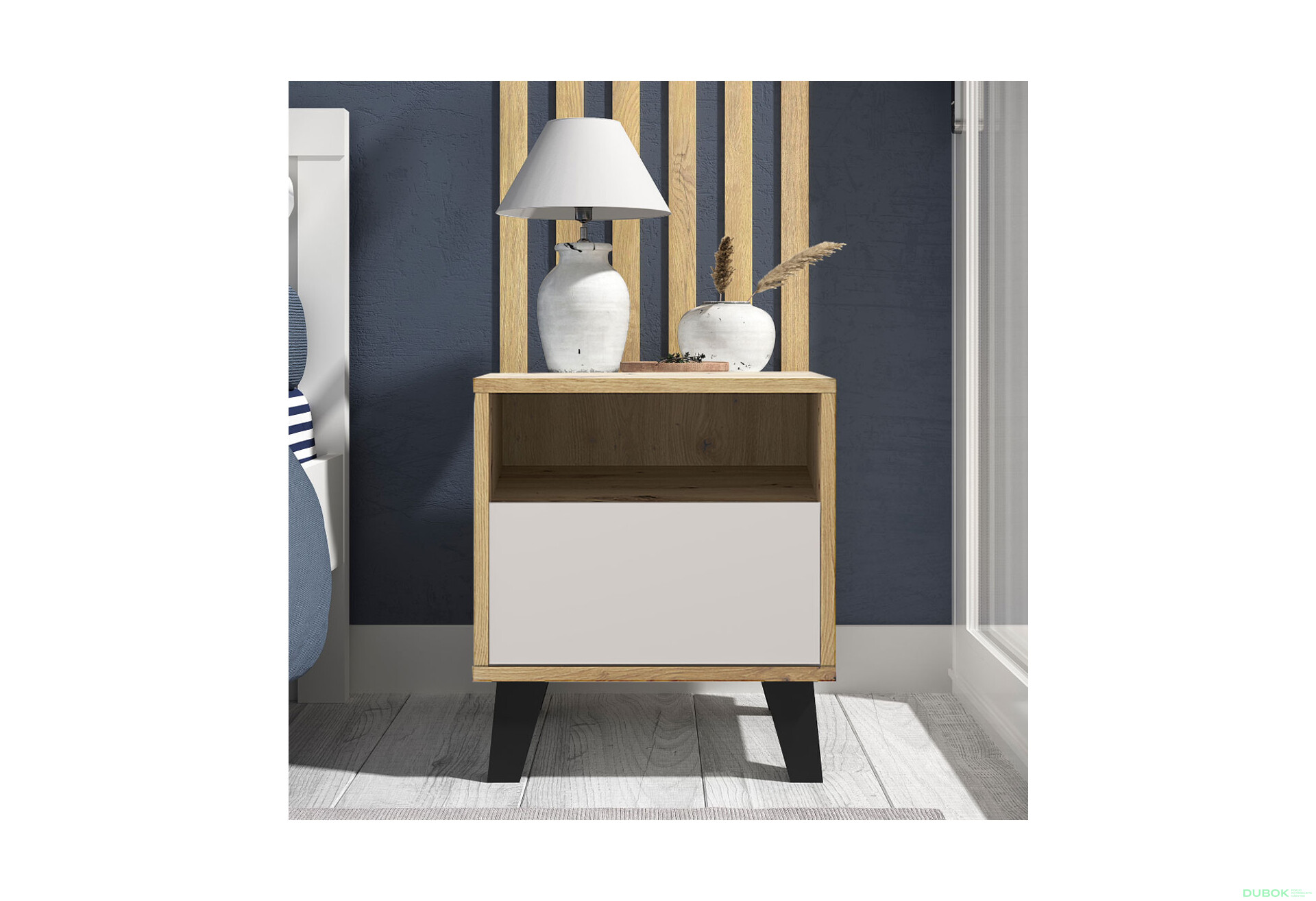 Fotografie 2 - Noční stolek Borg 1s dub artisan / kašmír