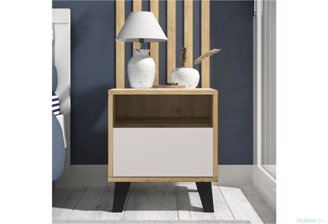 Fotografie 2 - Noční stolek Borg 1s dub artisan / kašmír