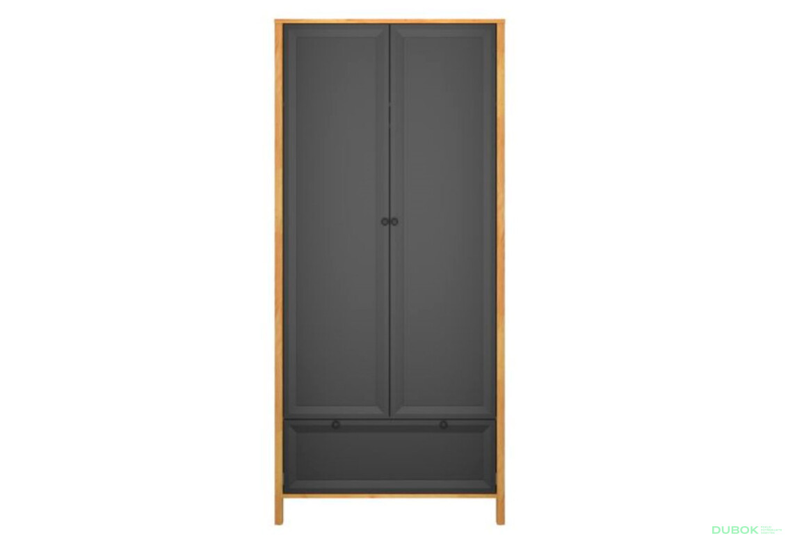 Skříň dvoudveřová se zásuvkou Brent 88x193x55 cm Dub craft zlatý / Černý