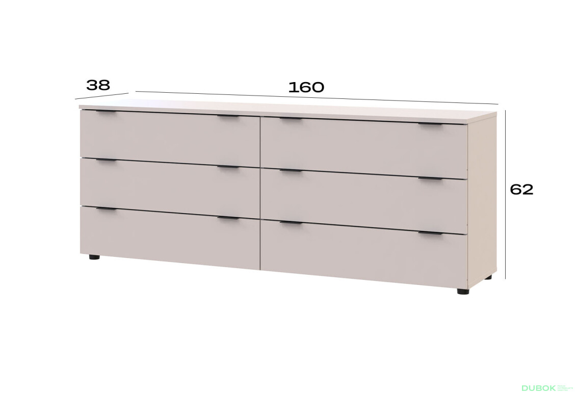 Fotografie 7 - Komoda Ron 9 s 6 zásuvkami 160х38х62 kašmír