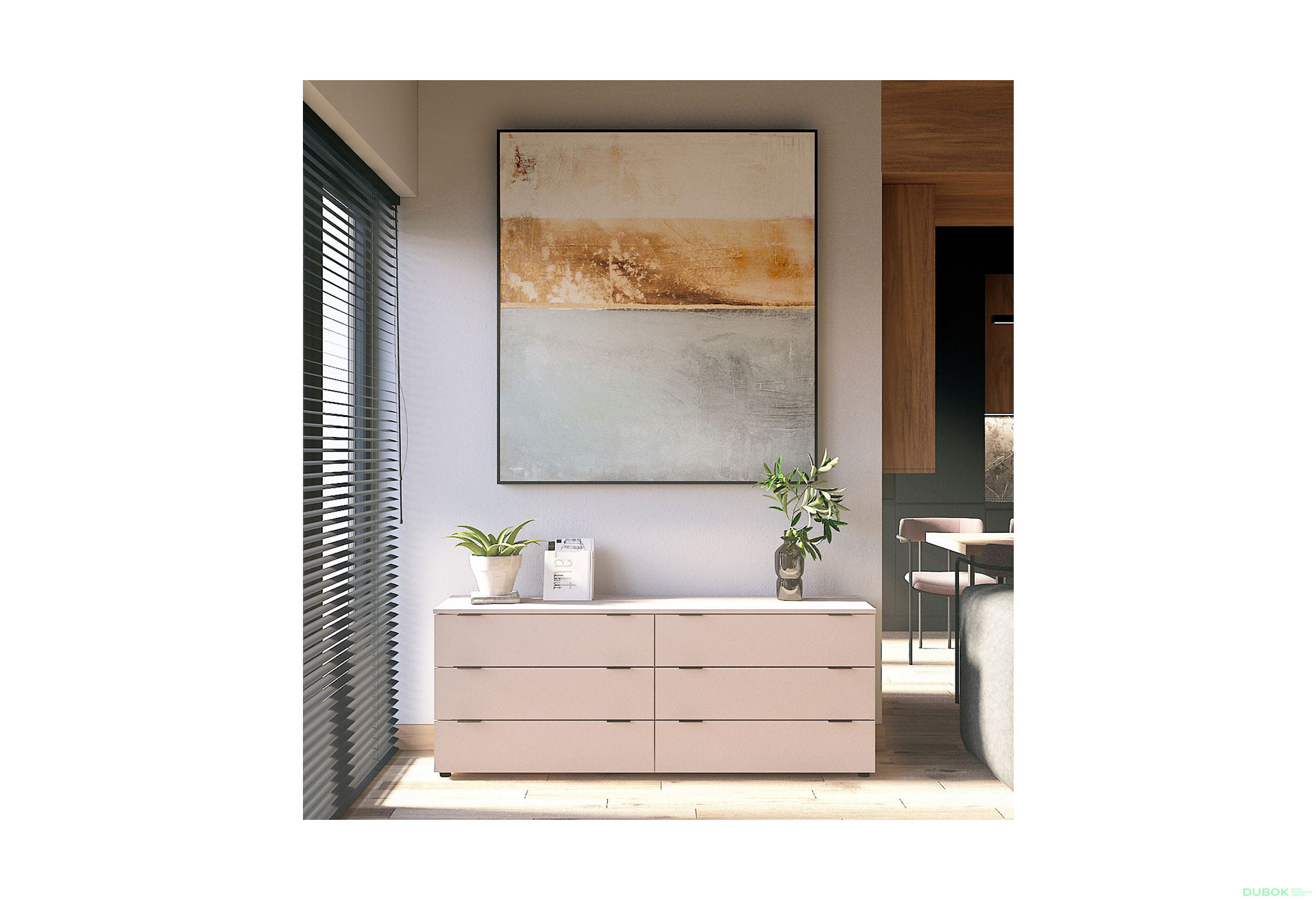 Fotografie 2 - Komoda Ron 9 s 6 zásuvkami 160х38х62 kašmír
