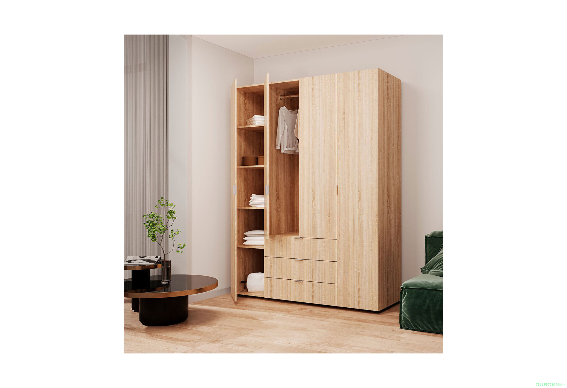 Skříň čtyřdveřová Gelar 155 cm Dub sonoma - Fotografie 3 Fotografie 3 - Skříň čtyřdveřová Gelar 155 cm Dub sonoma