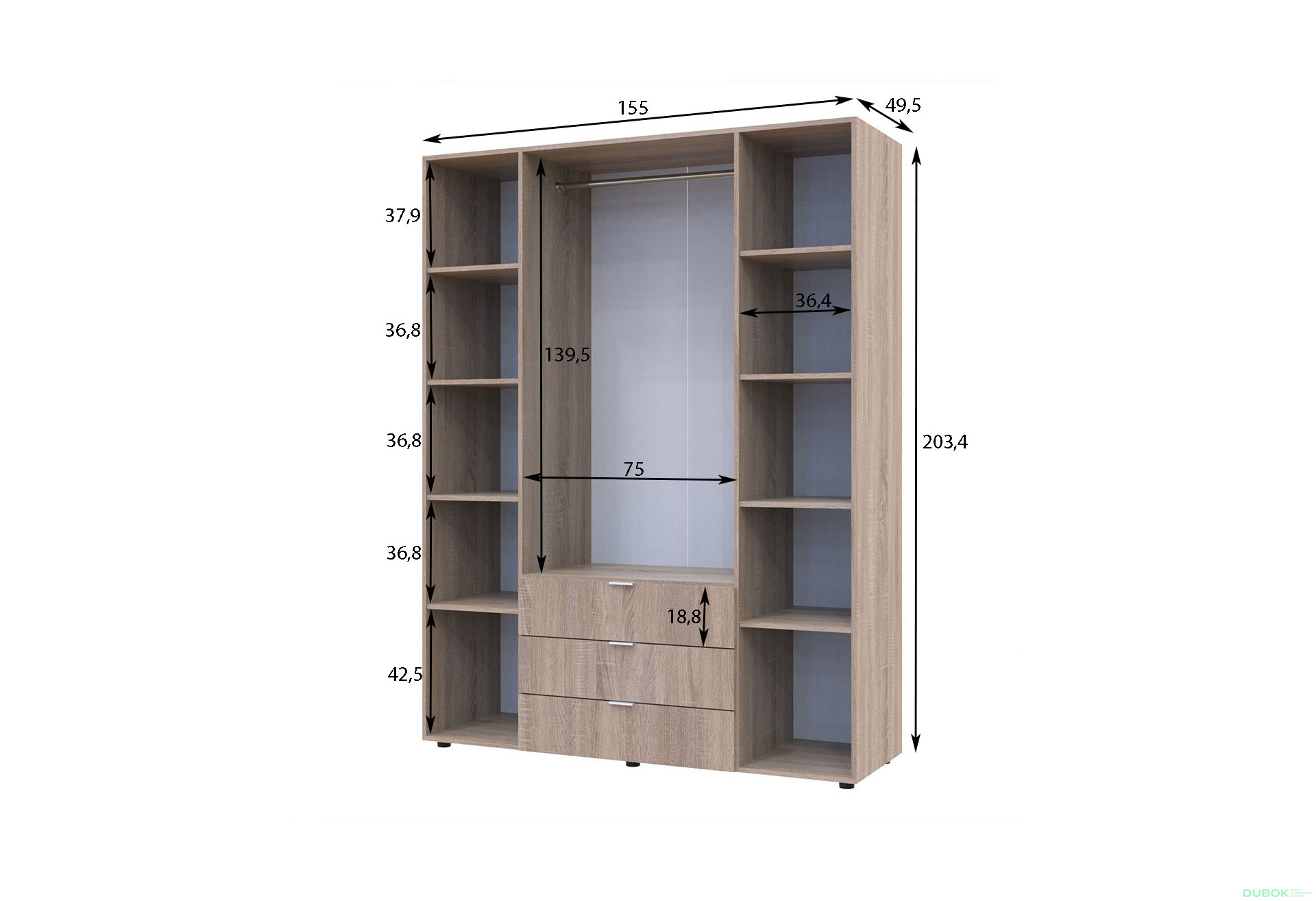Skříň čtyřdveřová Gelar 155 cm Dub sonoma - Fotografie 6 Fotografie 6 - Skříň čtyřdveřová Gelar 155 cm Dub sonoma