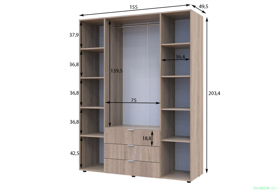 Skříň čtyřdveřová Gelar 155 cm Dub sonoma - Fotografie 6 Fotografie 6 - Skříň čtyřdveřová Gelar 155 cm Dub sonoma