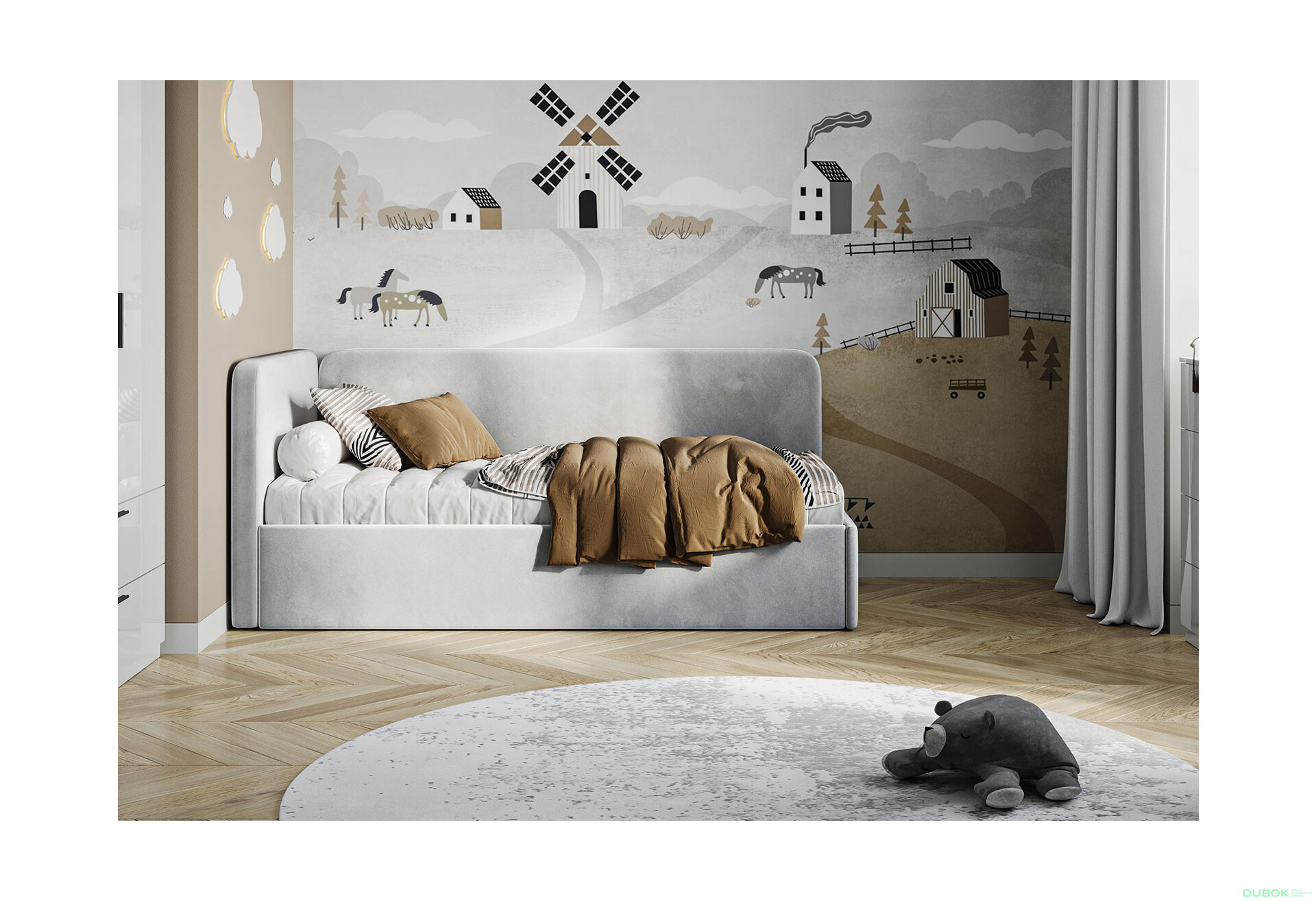 Fotografie 2 - Postel s roštem, úložným prostorem Happy 90x200 cm Světle šedá