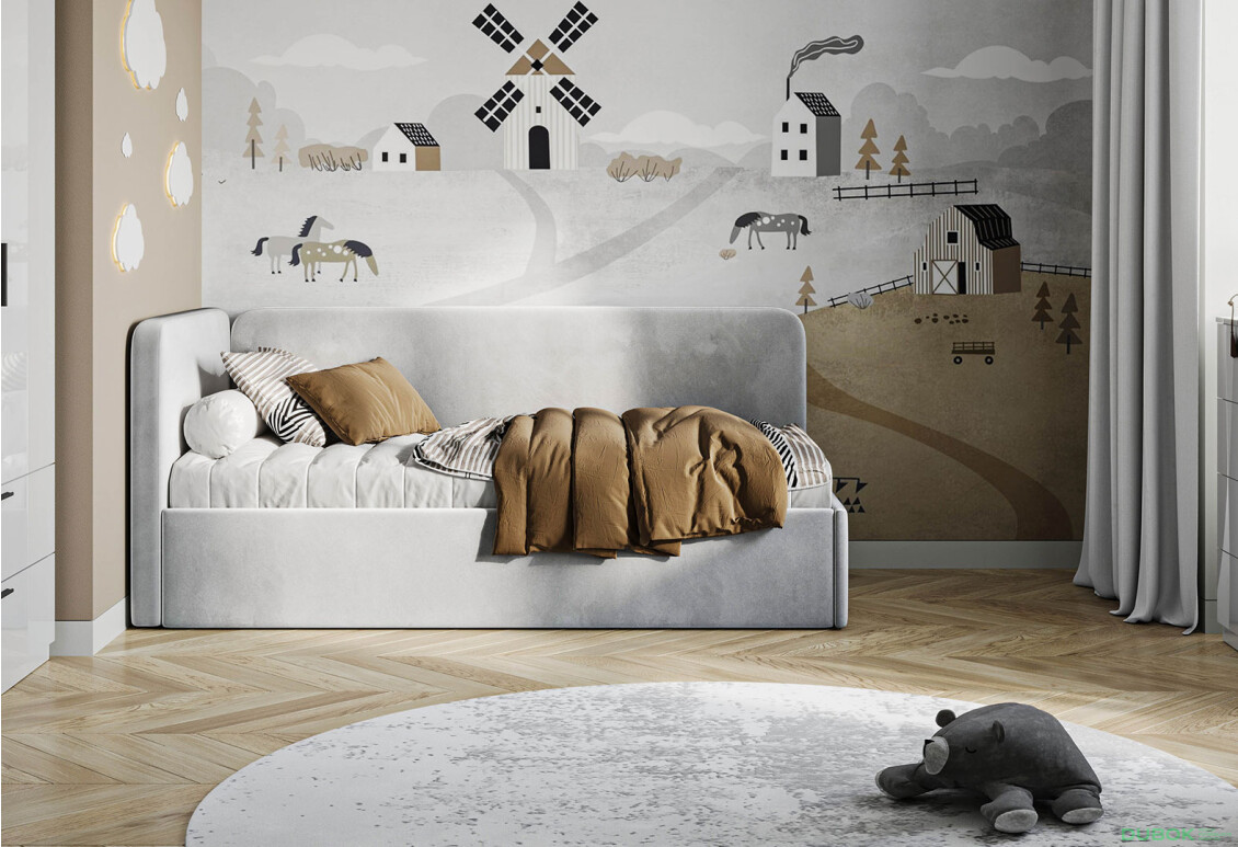 Fotografie 2 - Postel s roštem, úložným prostorem Happy 90x200 cm Světle šedá