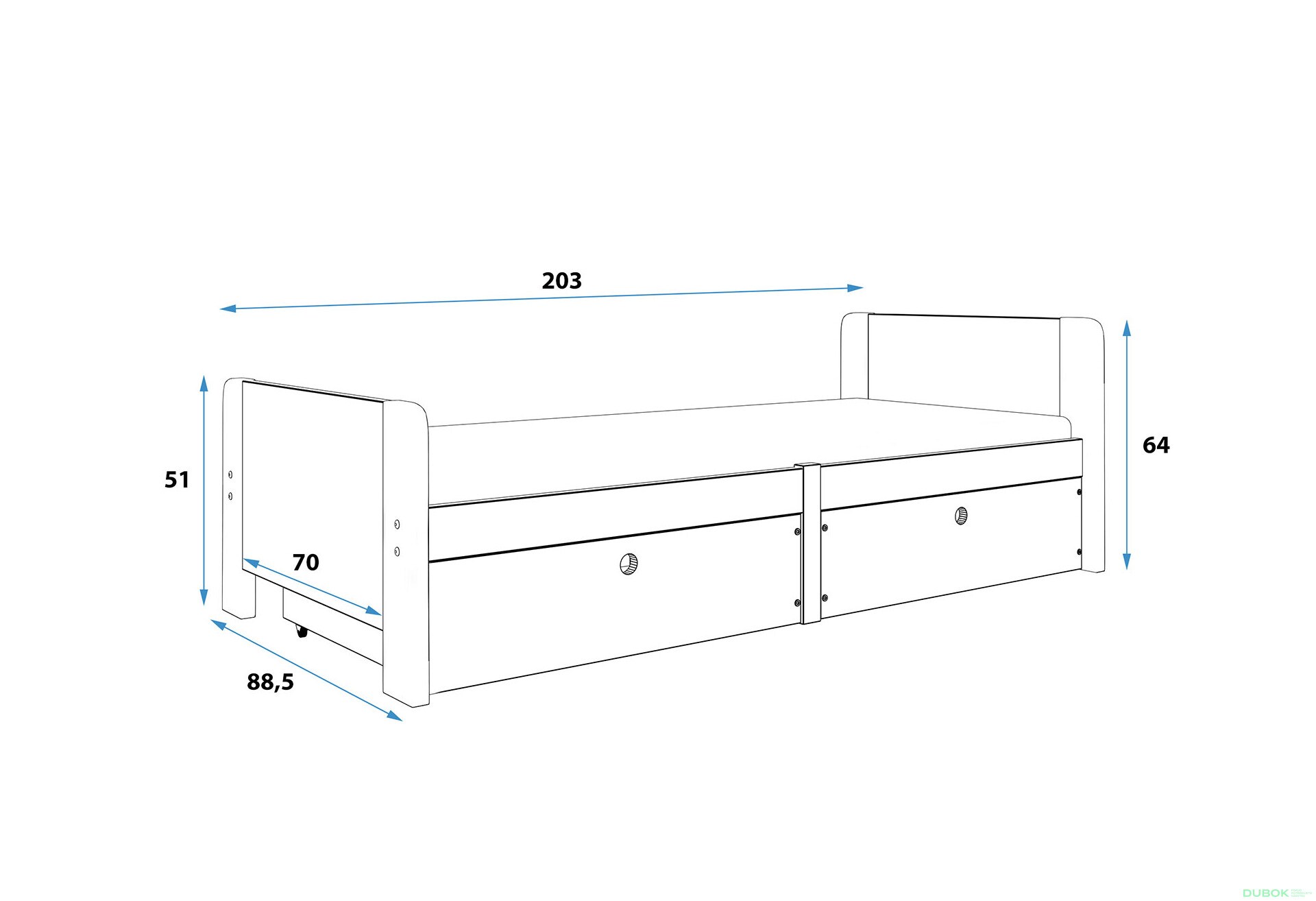 Fotografie 4 - Postel Arek grafit / bílý + zásuvka 80x200 cm s roštem, matrací