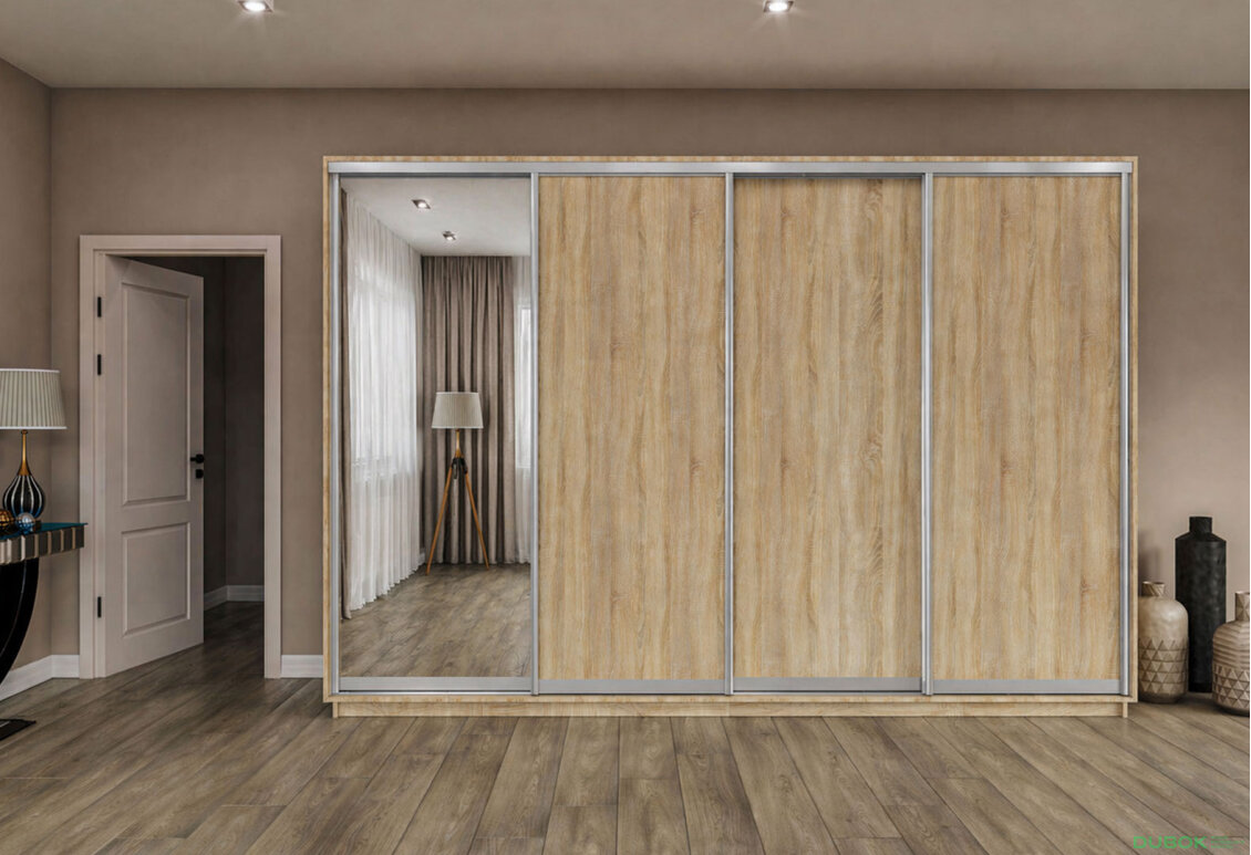 Fotografie 2 - Skříň s posuvnými dveřmi 2400x3000x600 3LTD 1 zrcadlo dub sonoma, profil stříbrný