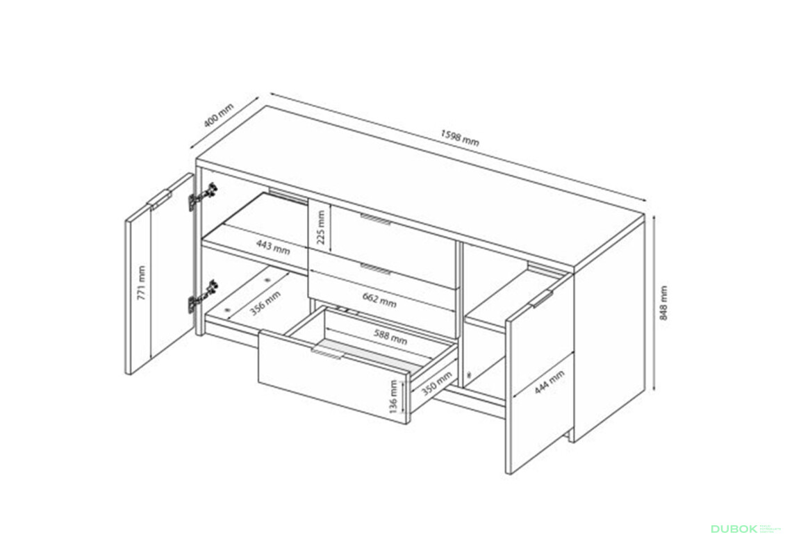 Fotografie 7 - Komoda Roma Color 2 dveře 3 šířky 1,6 m lesklá bílá