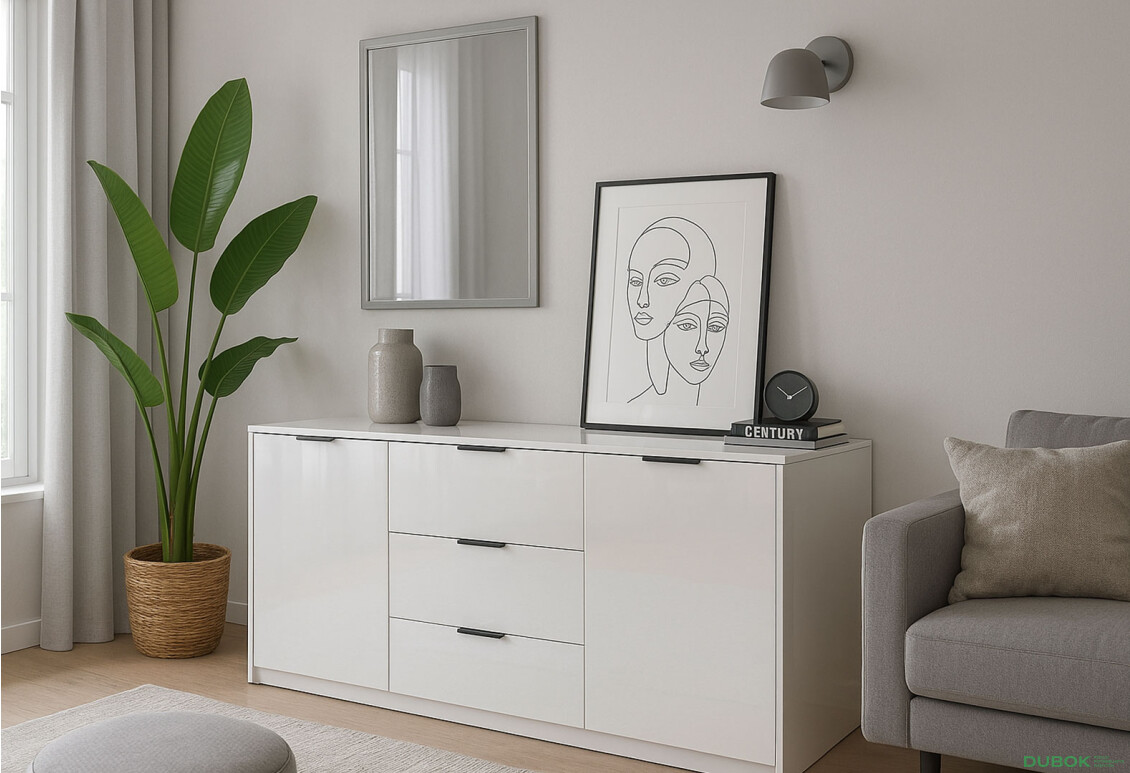 Fotografie 2 - Komoda Roma Color 2 dveře 3 šířky 1,6 m lesklá bílá