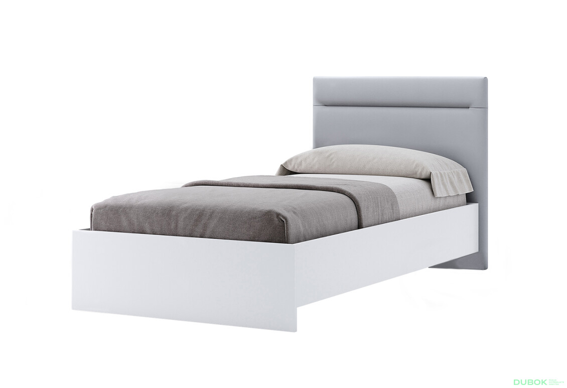 Postel 0,9x2,0 s čalouněným měkkým čelem a rámem, bílý lesk Family