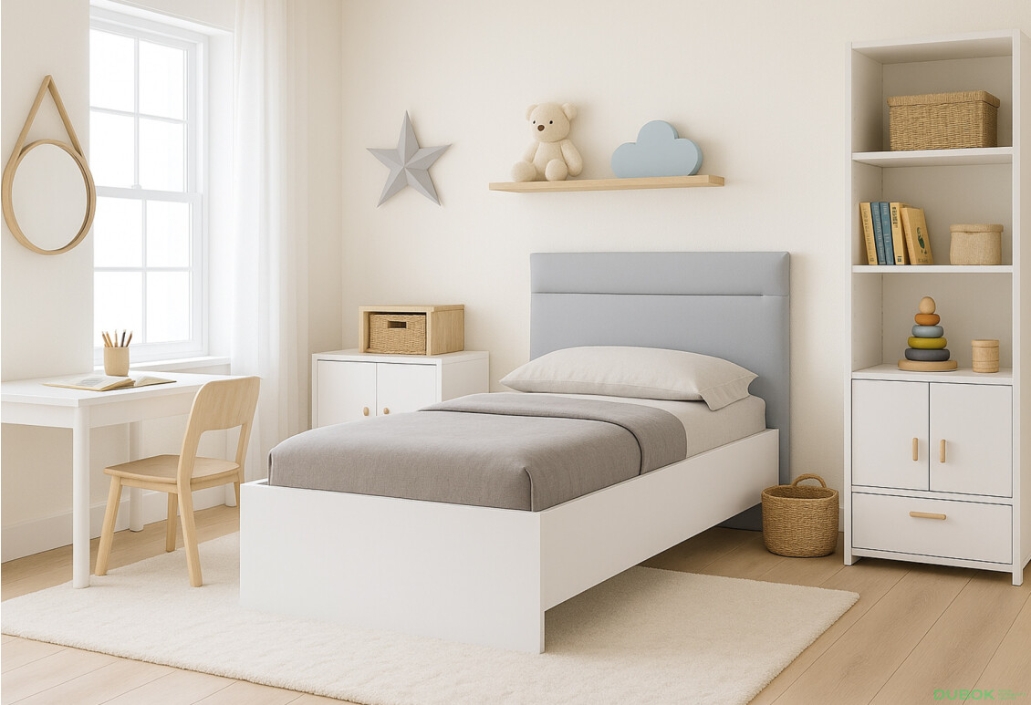 Fotografie 2 - Postel 0,9x2,0 s čalouněným měkkým čelem a rámem, bílý lesk Family