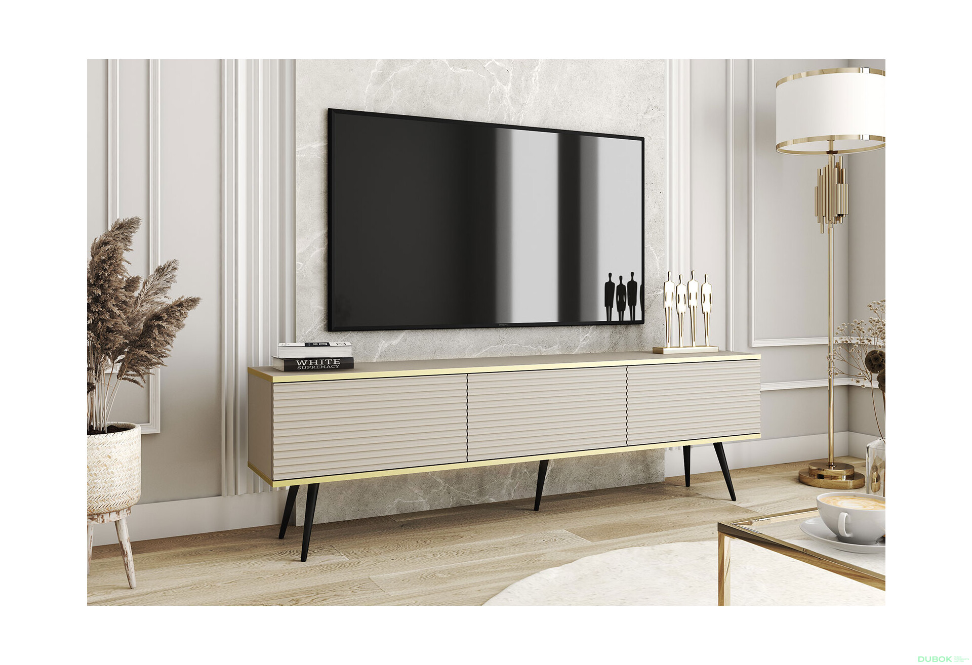 Fotografie 2 - TV stolek RTV 175 MDF béžový, černé nohy Oro