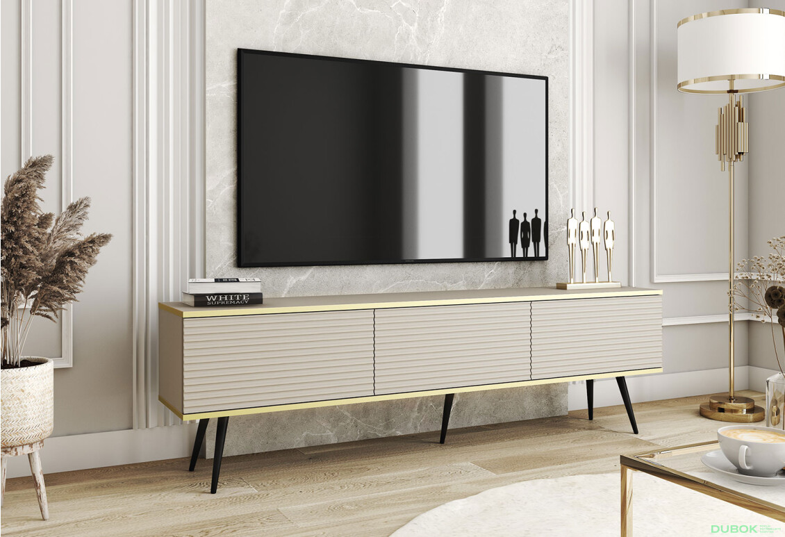 Fotografie 2 - TV stolek RTV 175 MDF béžový, černé nohy Oro