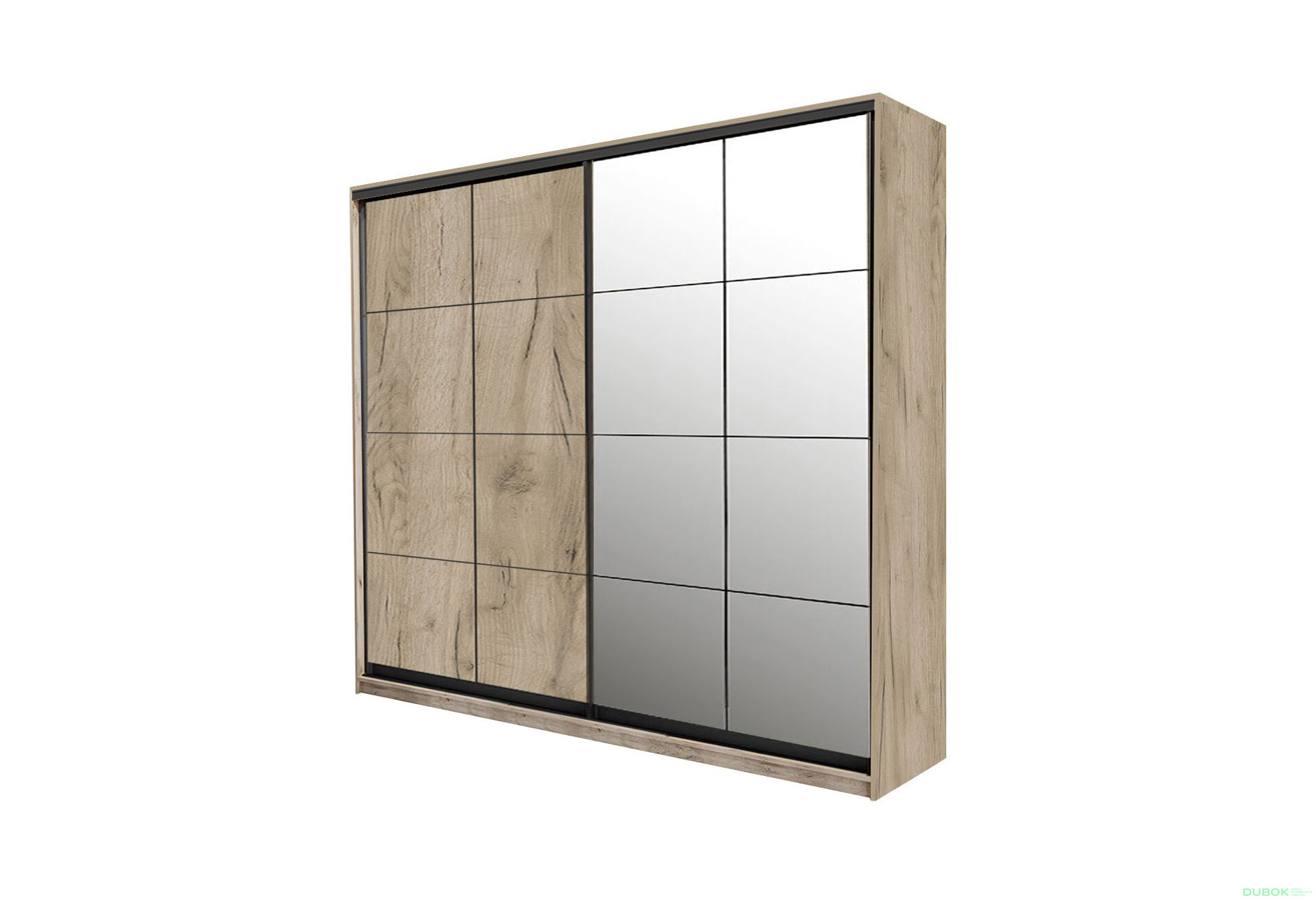 Fotografie 1 - Skříň s posuvnými dveřmi 2D 180x240x60 cm W, 1 DTD + 1 zrcadlo Lines BL