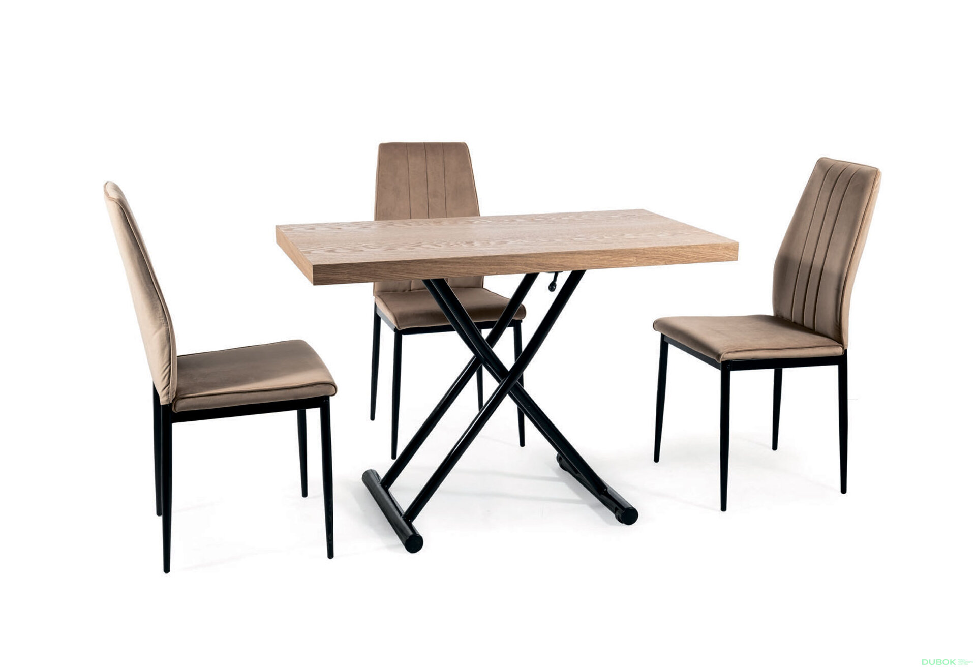 Fotografie 1 - Stůl Giotto 110x60 + 3 židle Atom Velvet béžový Bluvel 28, matná černá kov