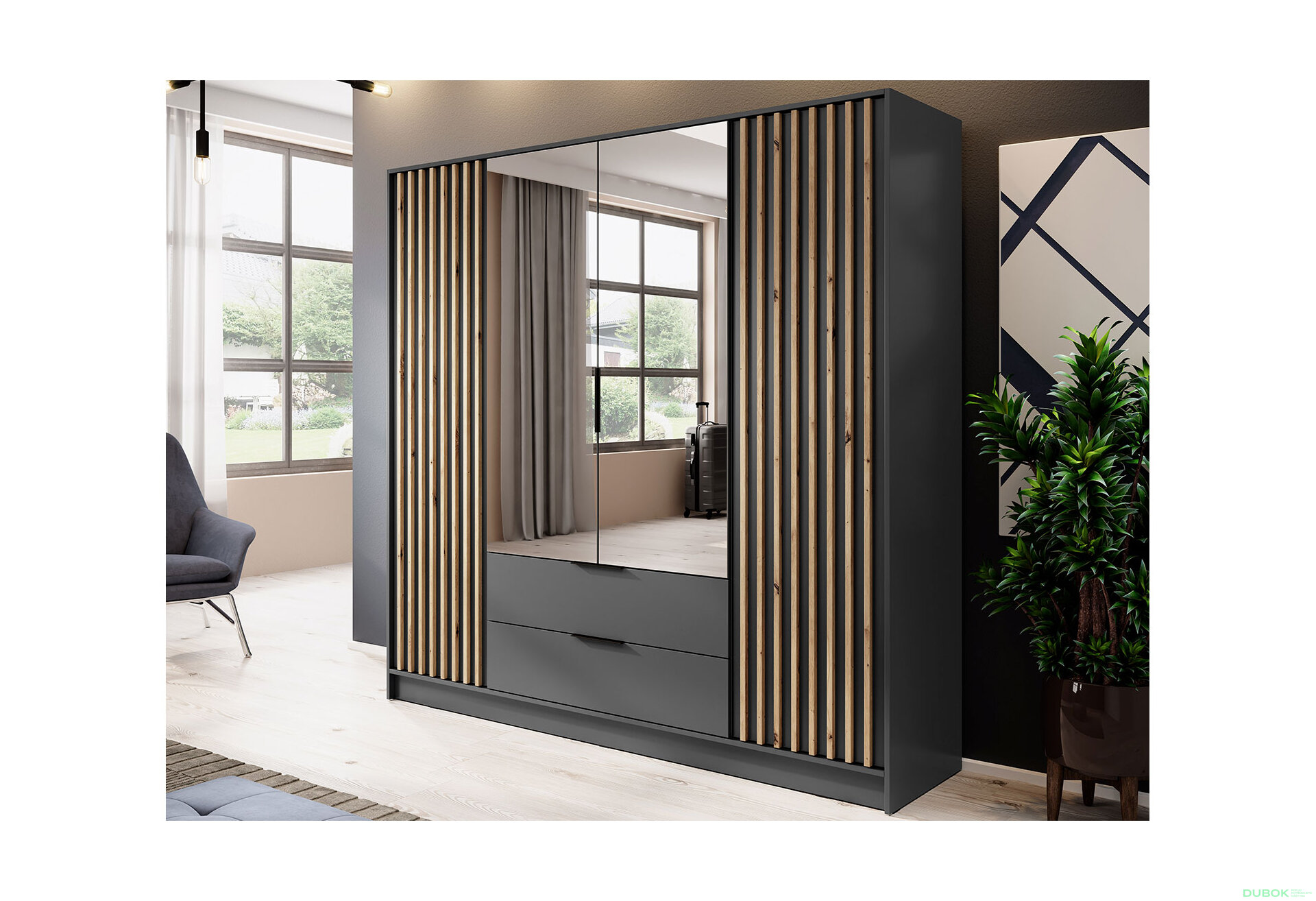 Fotografie 3 - Skříň 4D se zrcadlem grafit Nelly