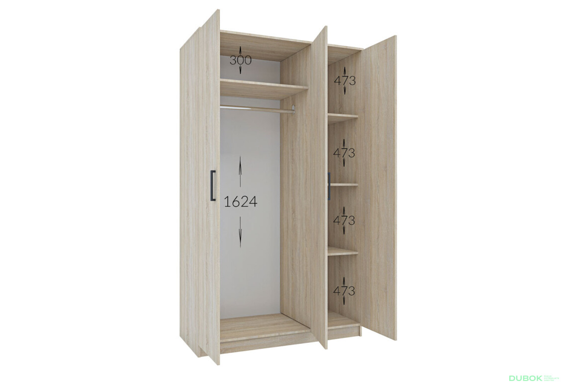 Skříň třídveřová Simple 120 cm Dub kraft zlatý - Fotografie 2 Fotografie 2 - Skříň třídveřová Simple 120 cm Dub kraft zlatý