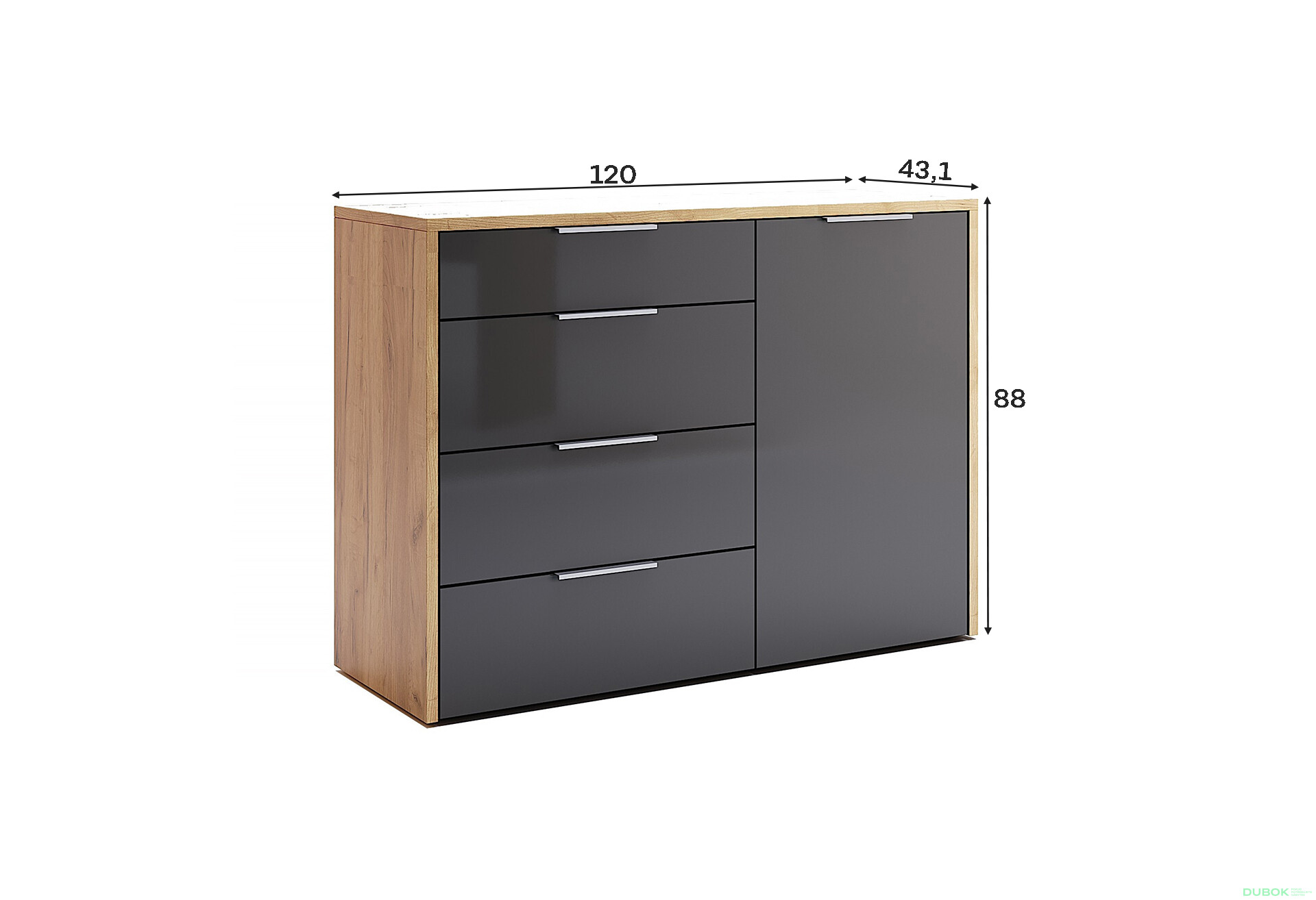 Fotografie 3 - Komoda 1dv 4šu Lava / dub kraft Luna