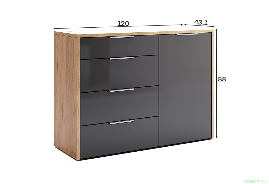 Fotografie 3 - Komoda 1dv 4šu Lava / dub kraft Luna