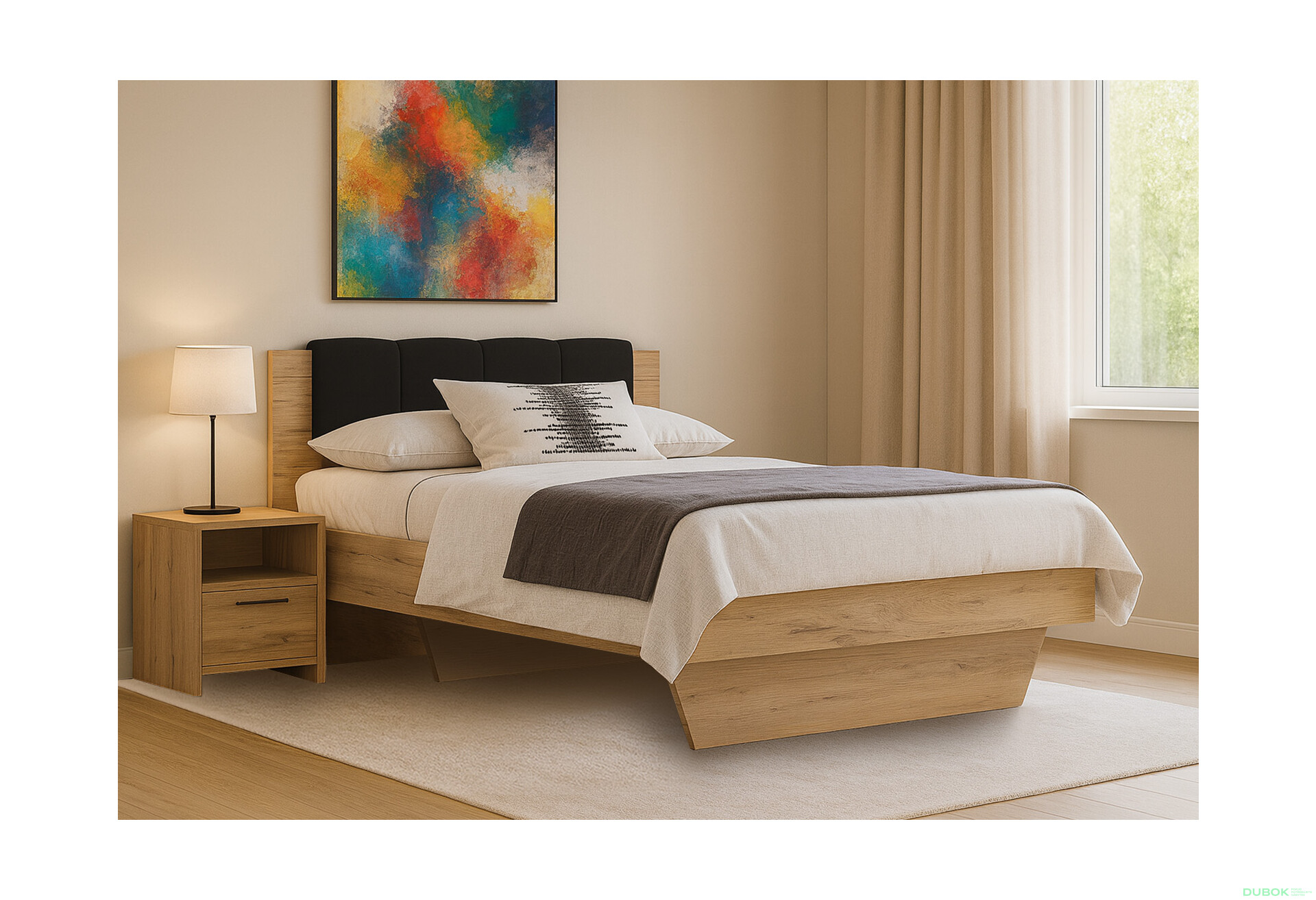 Postel 140x200, čalouněné čelo (bez rámu) Lava / dub kraft Luna - Fotografie 2 Fotografie 2 - Postel 140x200, čalouněné čelo (bez rámu) Lava / dub kraft Luna