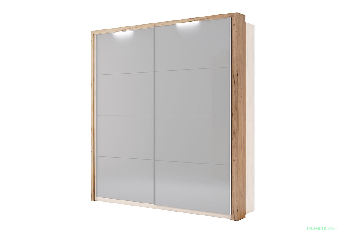 Záclonová tyč s osvětlením ke skříni s posuvnými dveřmi 2,0x2,1 m, Lava / dub kraft Luna