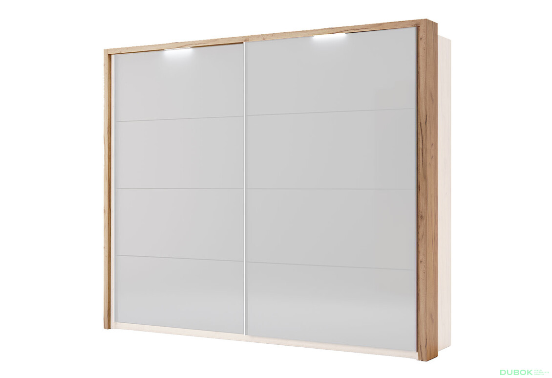 Záclonová tyč s osvětlením ke skříni s posuvnými dveřmi 2.5x2.1 m, Lava / dub kraft Luna